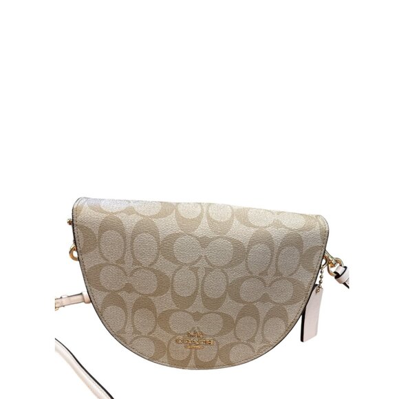 Coach Signature Canvas Ellen Beige Crossbody Bag With Magnetic Closure Good EUC - Picture 1 of 11